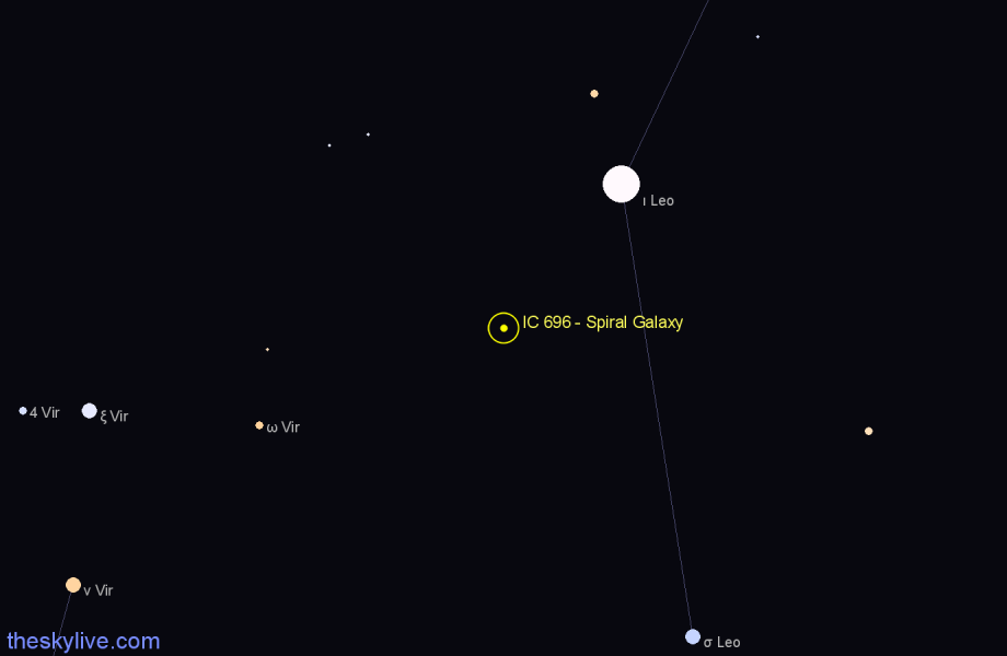 Finder chart IC 696 - Spiral Galaxy in Leo star