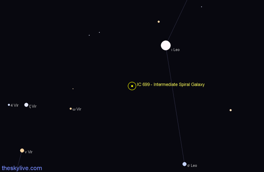 Finder chart IC 699 - Intermediate Spiral Galaxy in Leo star