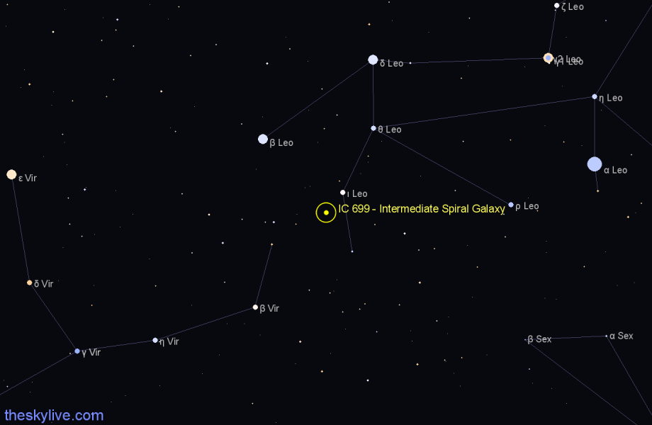 Finder chart IC 699 - Intermediate Spiral Galaxy in Leo star