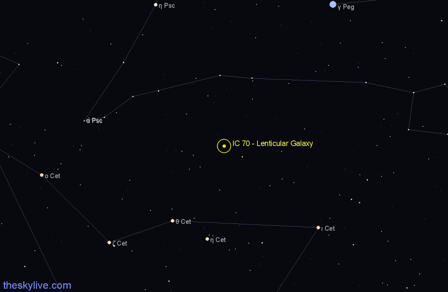 Finder chart IC 70 - Lenticular Galaxy in Cetus star