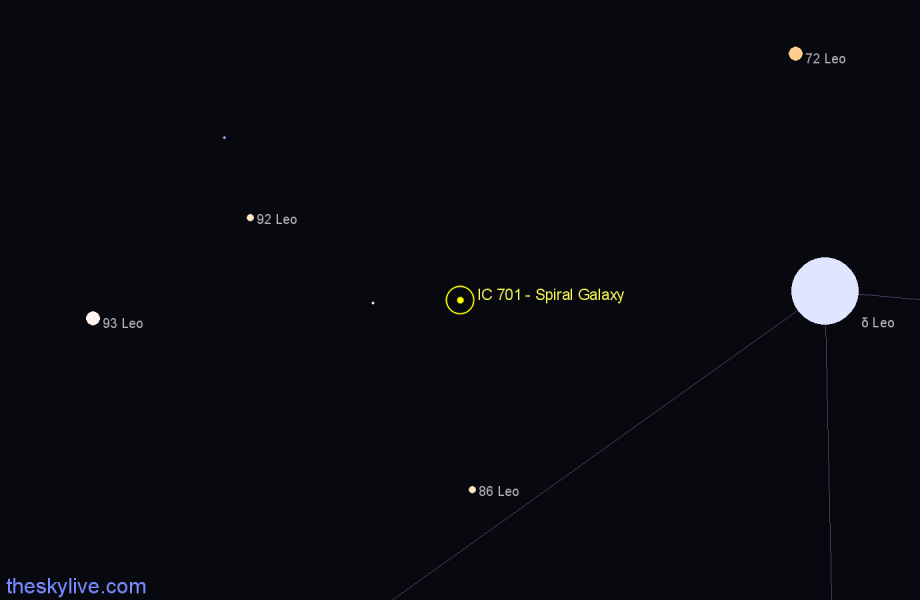 Finder chart IC 701 - Spiral Galaxy in Leo star