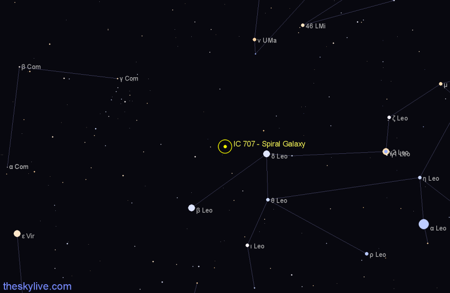 Finder chart IC 707 - Spiral Galaxy in Leo star