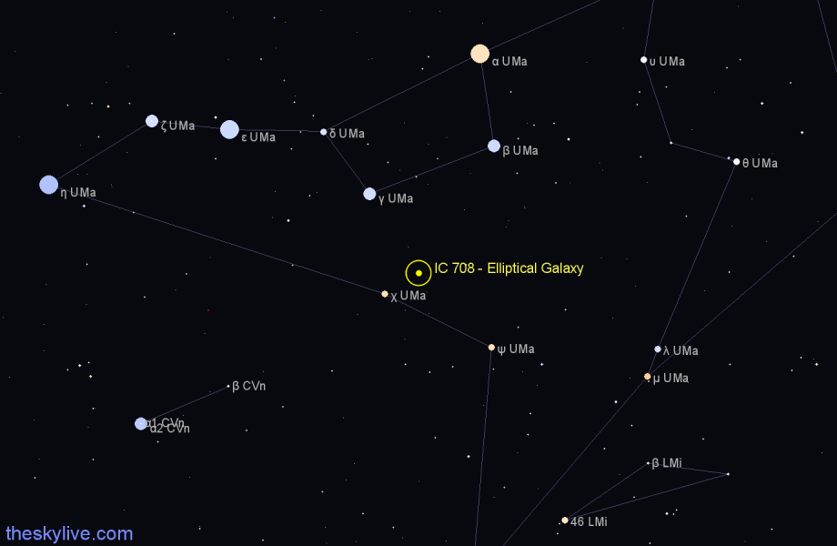 Finder chart IC 708 - Elliptical Galaxy in Ursa Major star