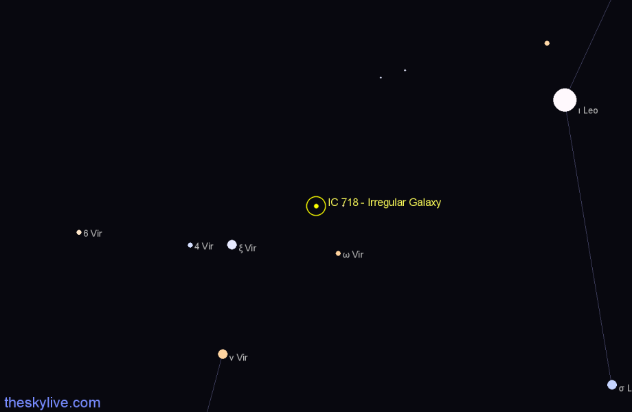 Finder chart IC 718 - Irregular Galaxy in Virgo star