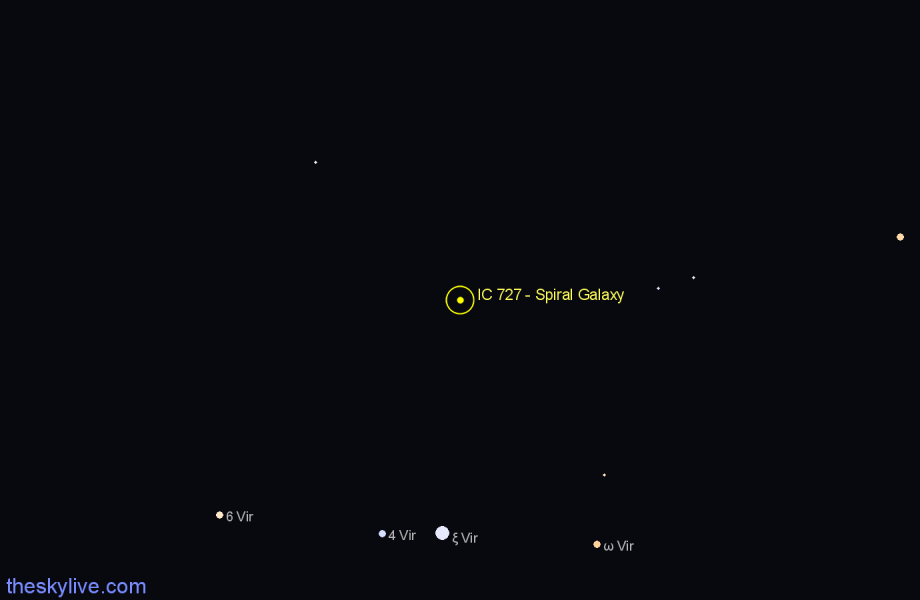 Finder chart IC 727 - Spiral Galaxy in Leo star