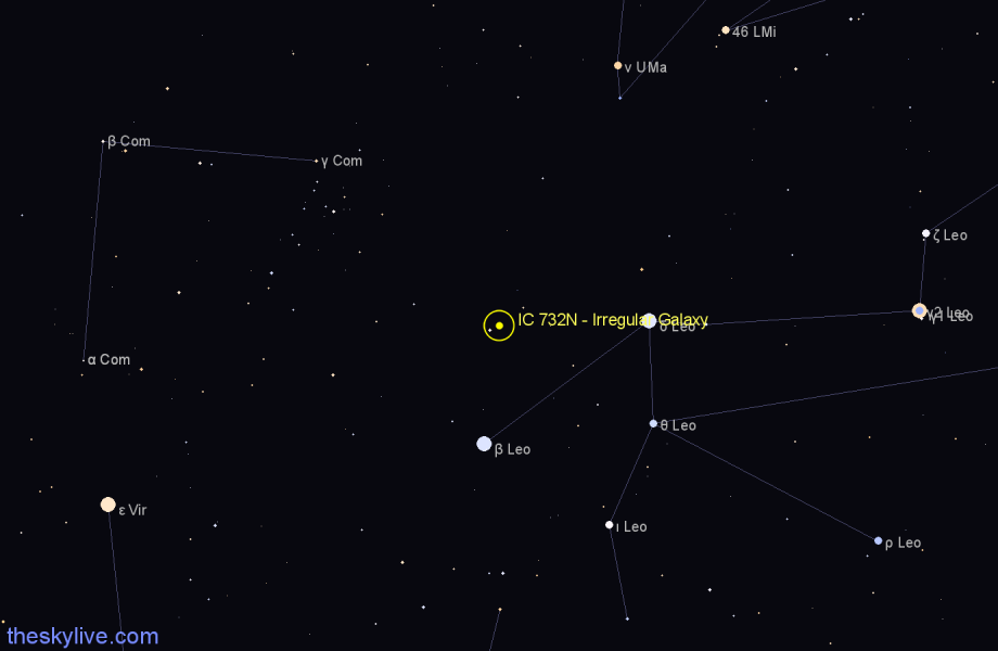 Finder chart IC 732N - Irregular Galaxy in Leo star