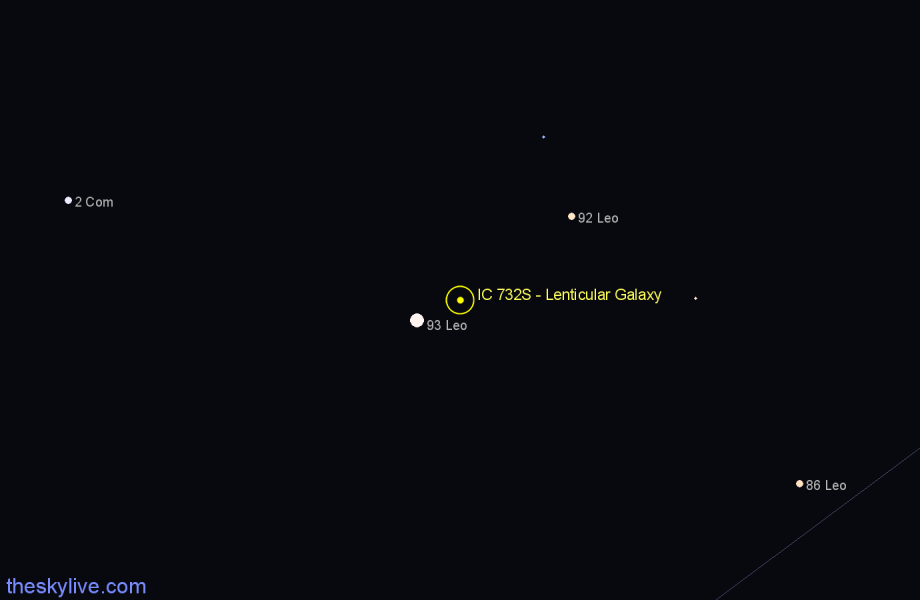 Finder chart IC 732S - Lenticular Galaxy in Leo star