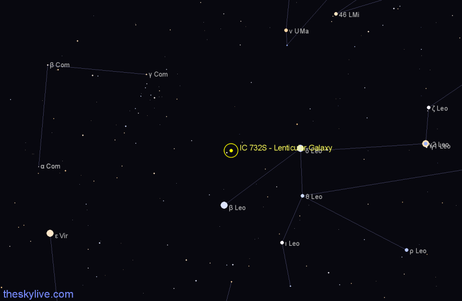 Finder chart IC 732S - Lenticular Galaxy in Leo star