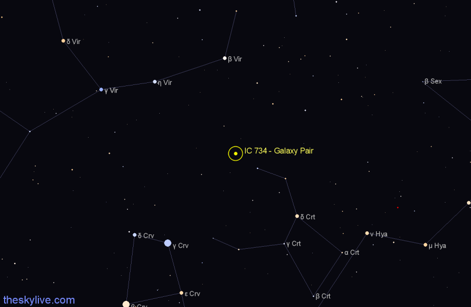 Finder chart IC 734 - Galaxy Pair in Crater star