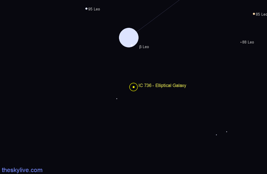 Finder chart IC 736 - Elliptical Galaxy in Leo star