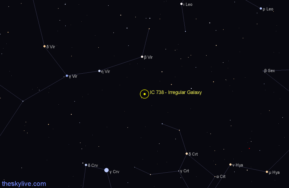 Finder chart IC 738 - Irregular Galaxy in Virgo star