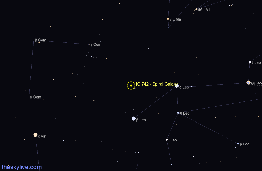 Finder chart IC 742 - Spiral Galaxy in Leo star