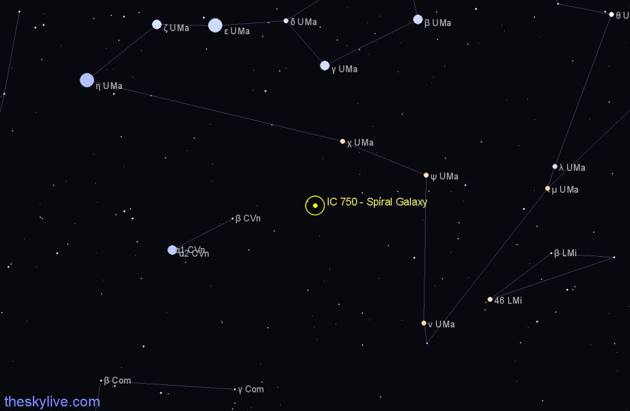 Finder chart IC 750 - Spiral Galaxy in Ursa Major star