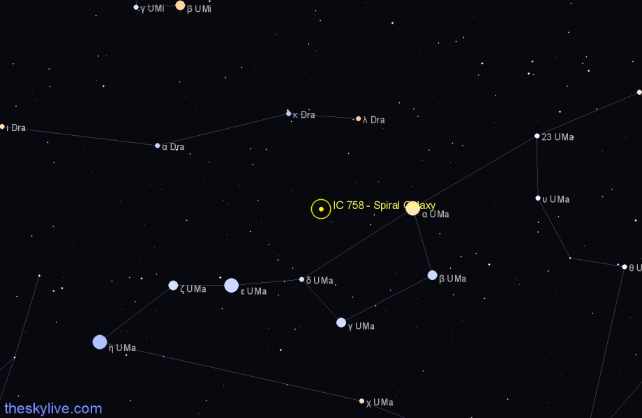 Finder chart IC 758 - Spiral Galaxy in Ursa Major star