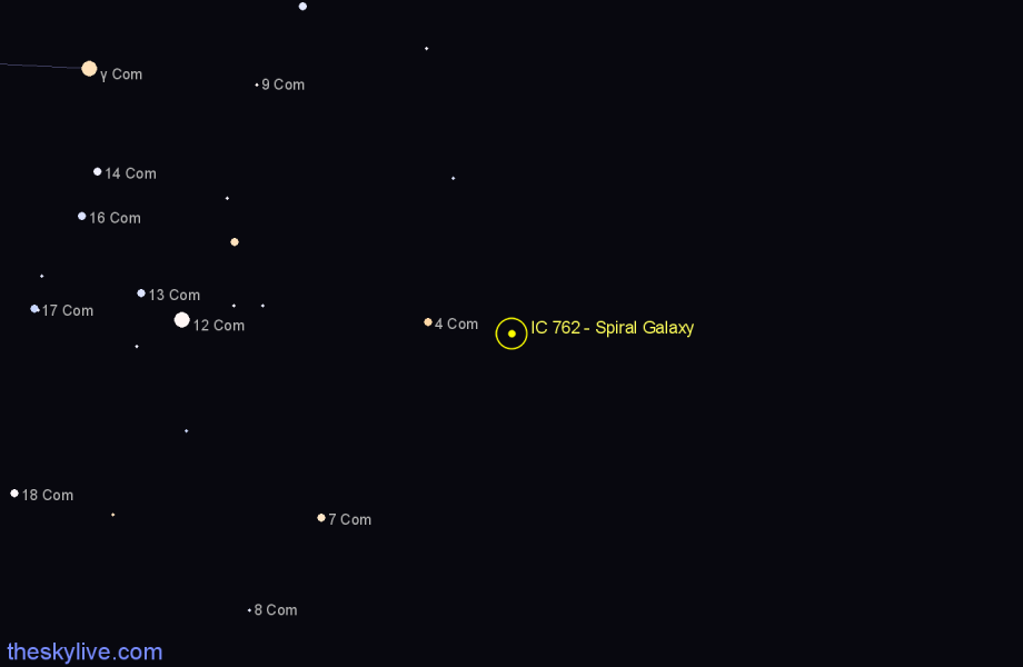 Finder chart IC 762 - Spiral Galaxy in Coma Berenices star