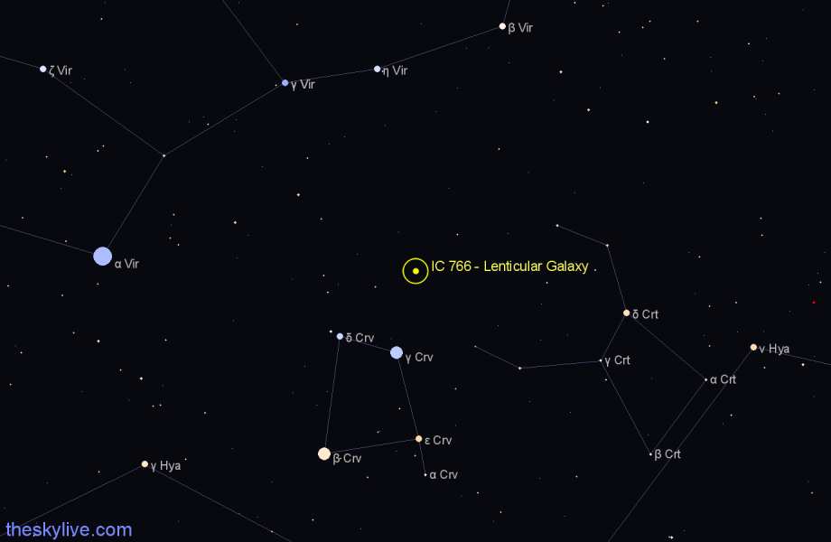 Finder chart IC 766 - Lenticular Galaxy in Corvus star