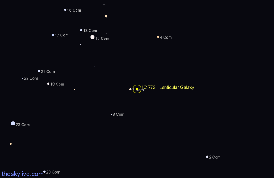 Finder chart IC 772 - Lenticular Galaxy in Coma Berenices star