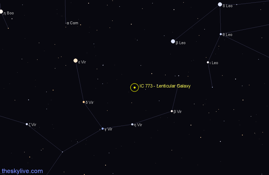Finder chart IC 773 - Lenticular Galaxy in Virgo star