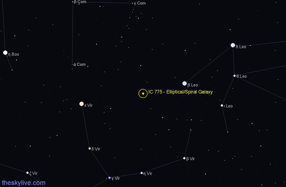 Finder chart IC 775 - Elliptical/Spiral Galaxy in Virgo star