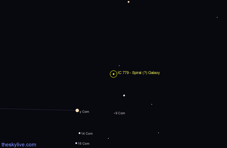 Finder chart IC 779 - Spiral (?) Galaxy in Coma Berenices star