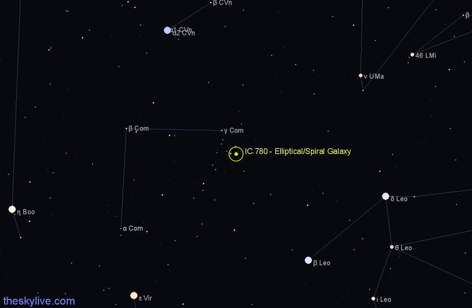 Finder chart IC 780 - Elliptical/Spiral Galaxy in Coma Berenices star