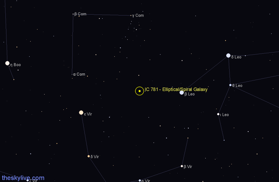 Finder chart IC 781 - Elliptical/Spiral Galaxy in Coma Berenices star