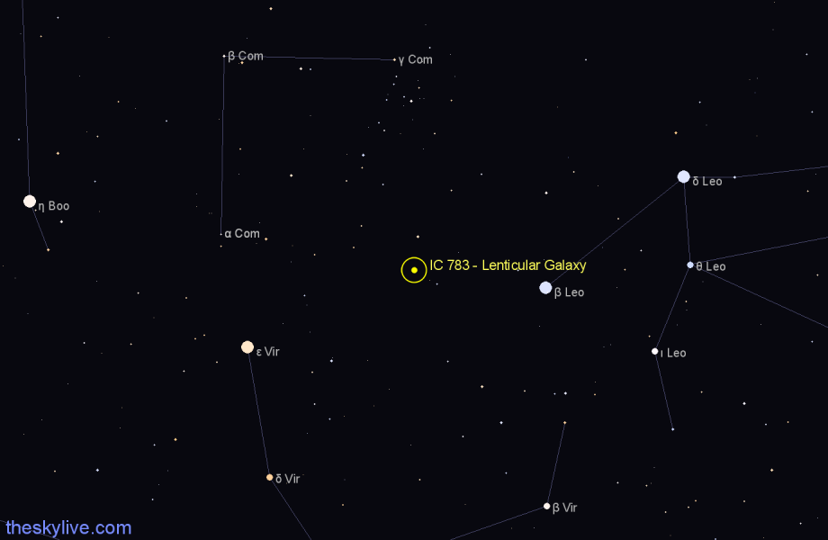 Finder chart IC 783 - Lenticular Galaxy in Coma Berenices star