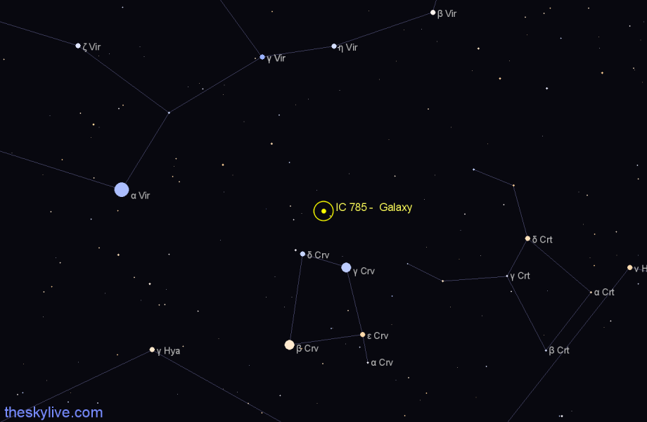 Finder chart IC 785 - Galaxy in Corvus star