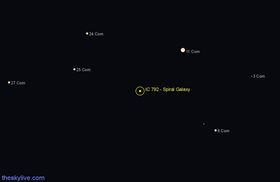 Finder chart IC 792 - Spiral Galaxy in Coma Berenices star