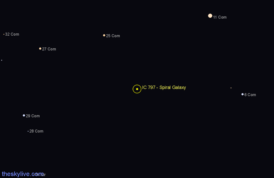 Finder chart IC 797 - Spiral Galaxy in Coma Berenices star