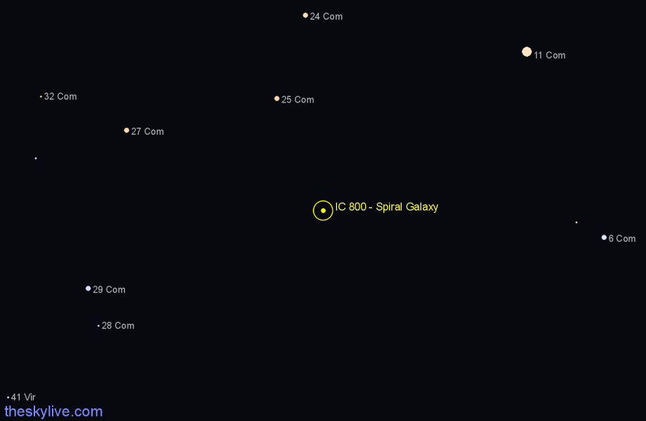 Finder chart IC 800 - Spiral Galaxy in Coma Berenices star