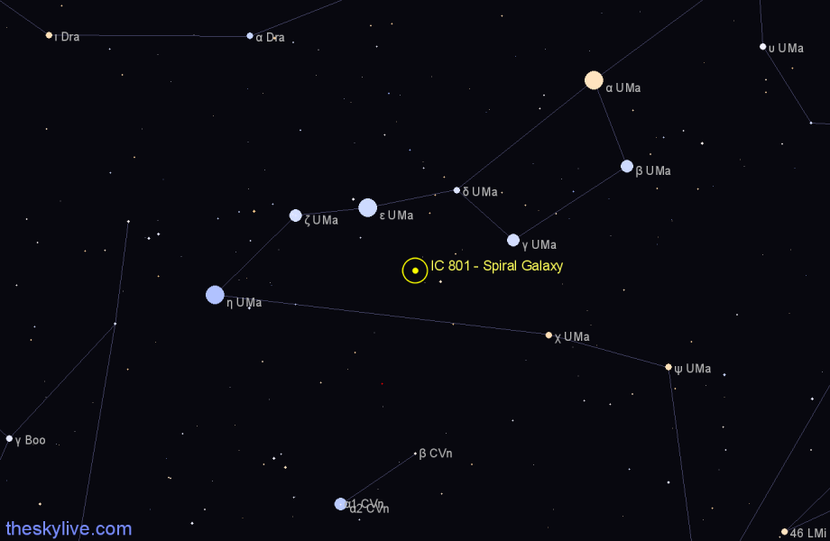 Finder chart IC 801 - Spiral Galaxy in Canes Venatici star