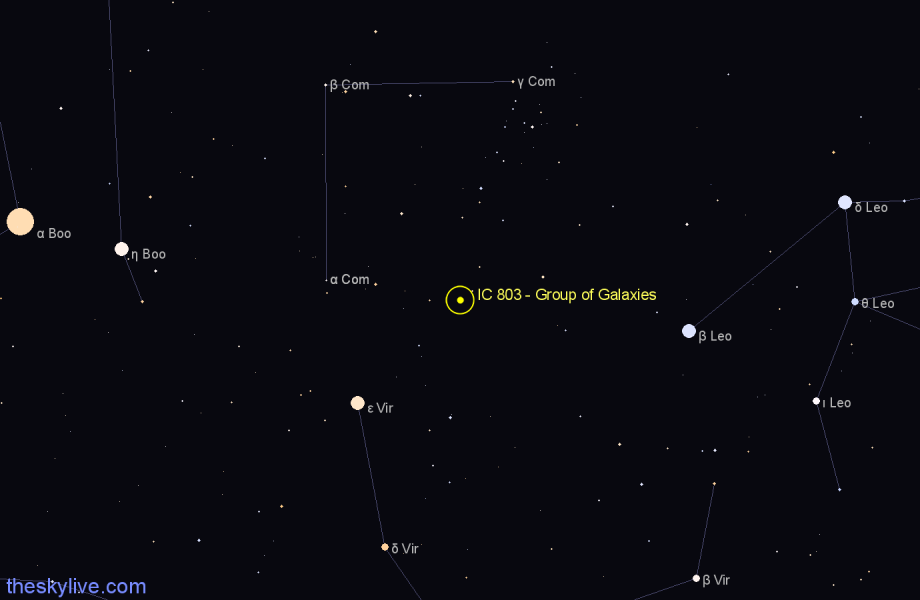 Finder chart IC 803 - Group of Galaxies in Coma Berenices star