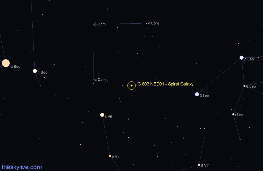 Finder chart IC 803 NED01 - Spiral Galaxy in Coma Berenices star