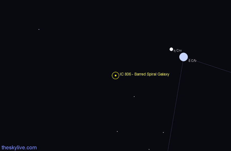 Finder chart IC 806 - Barred Spiral Galaxy in Corvus star