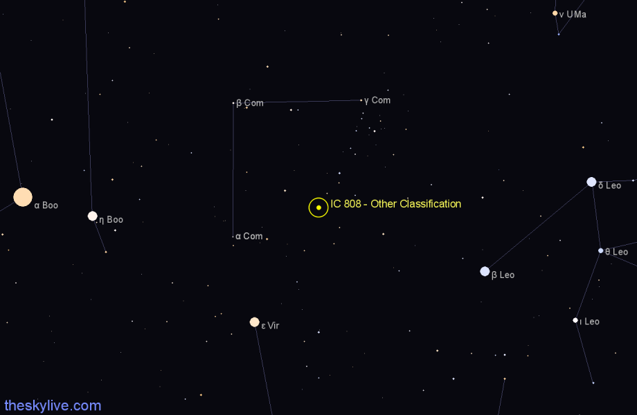 Finder chart IC 808 - Other Classification in Coma Berenices star