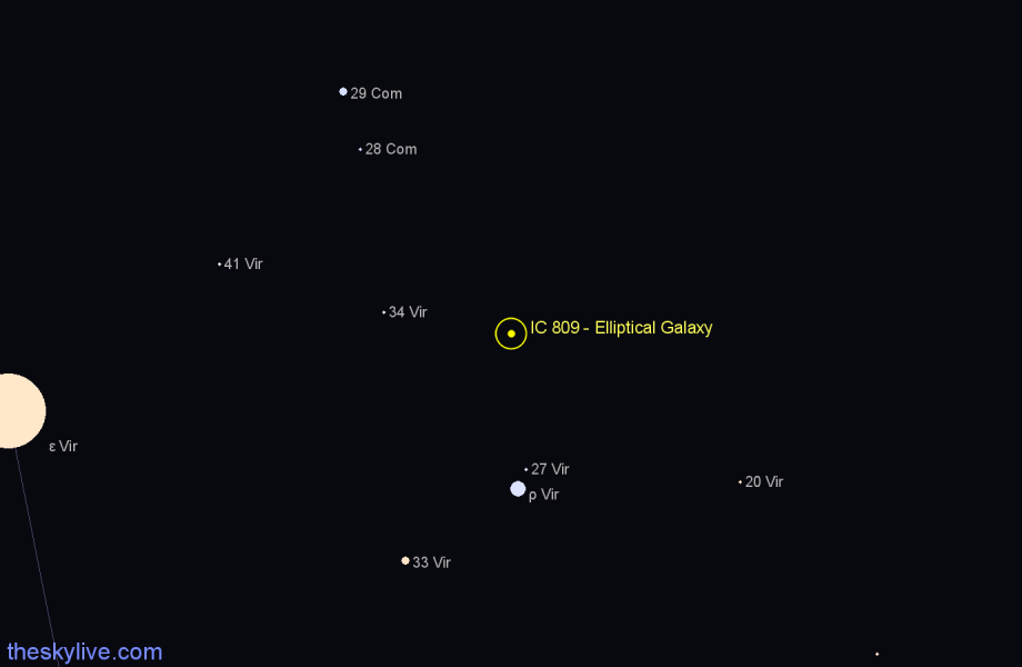 Finder chart IC 809 - Elliptical Galaxy in Virgo star