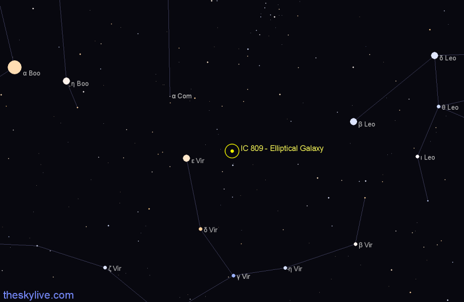 Finder chart IC 809 - Elliptical Galaxy in Virgo star