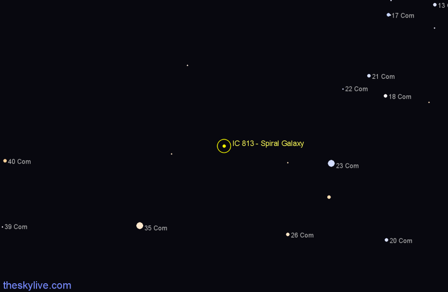 Finder chart IC 813 - Spiral Galaxy in Coma Berenices star