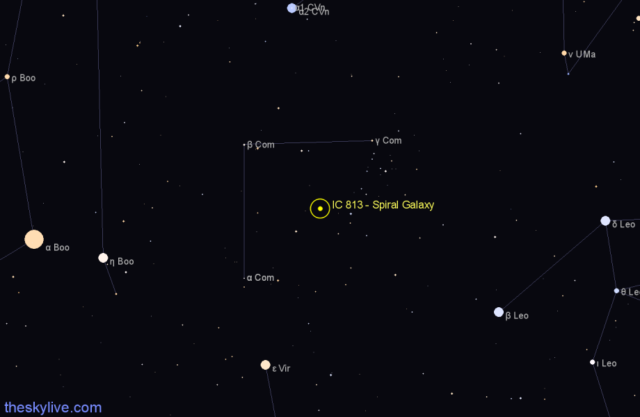 Finder chart IC 813 - Spiral Galaxy in Coma Berenices star