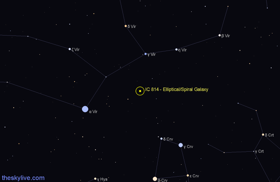 Finder chart IC 814 - Elliptical/Spiral Galaxy in Virgo star