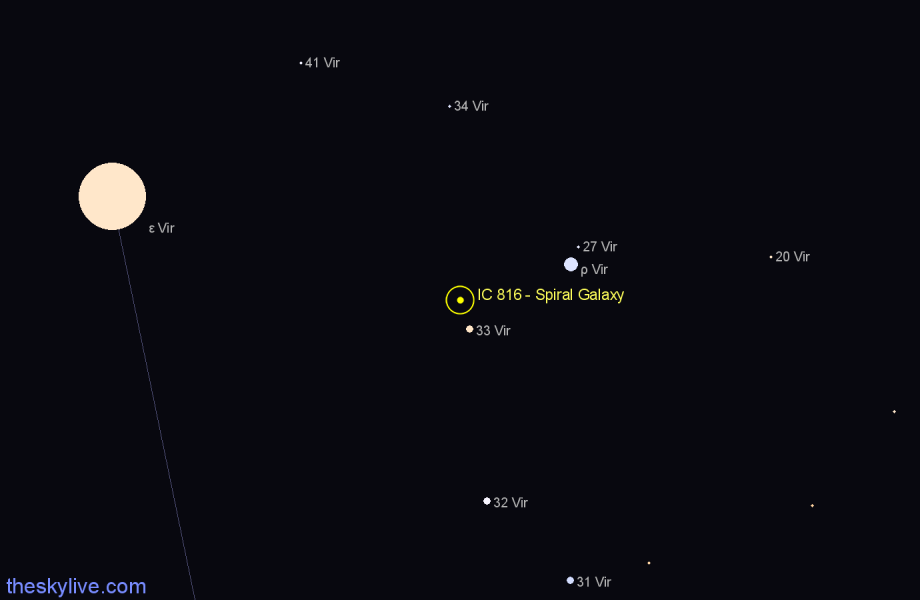 Finder chart IC 816 - Spiral Galaxy in Virgo star