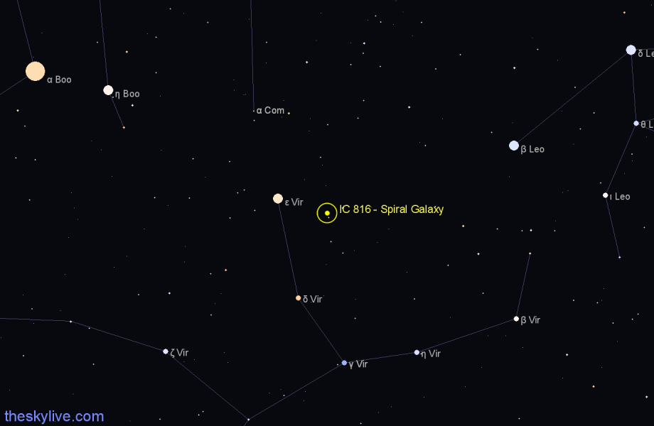 Finder chart IC 816 - Spiral Galaxy in Virgo star