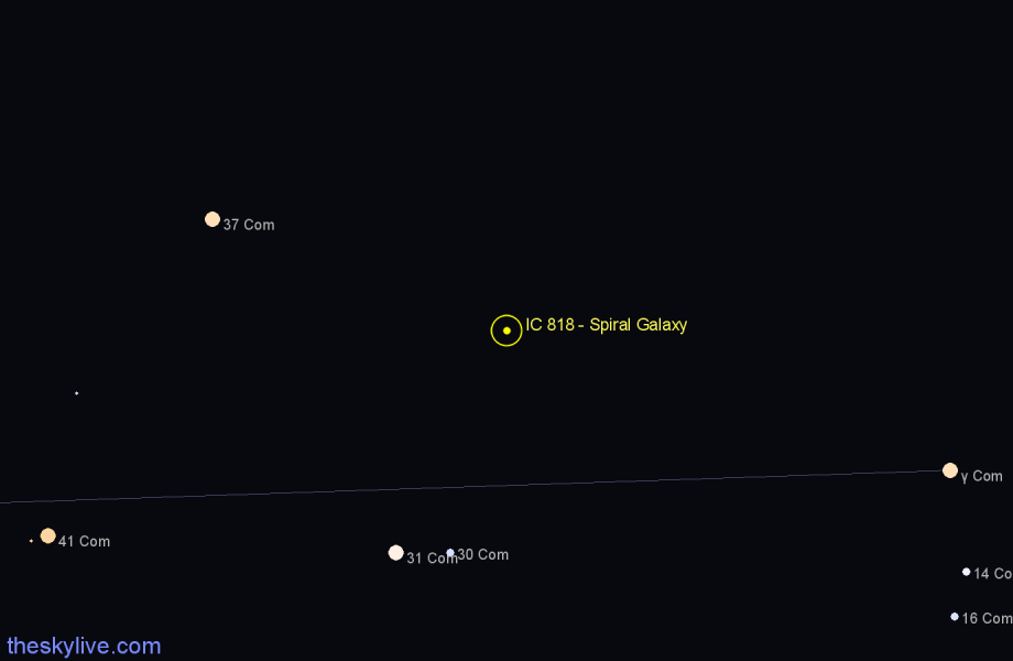 Finder chart IC 818 - Spiral Galaxy in Coma Berenices star