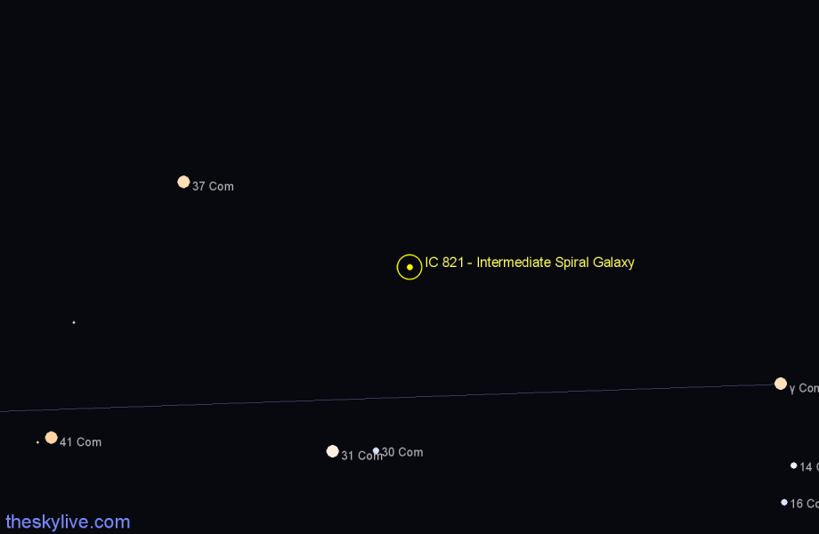 Finder chart IC 821 - Intermediate Spiral Galaxy in Coma Berenices star