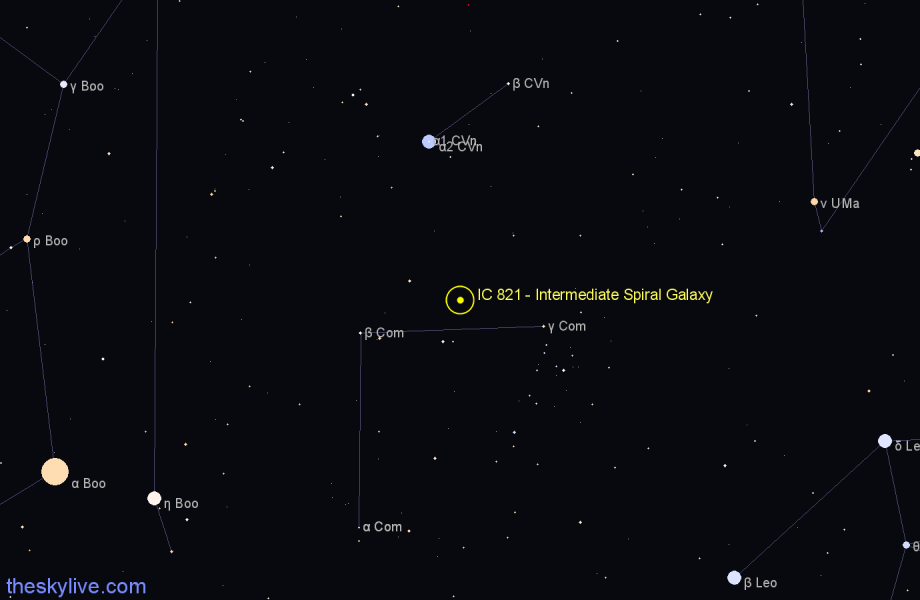 Finder chart IC 821 - Intermediate Spiral Galaxy in Coma Berenices star