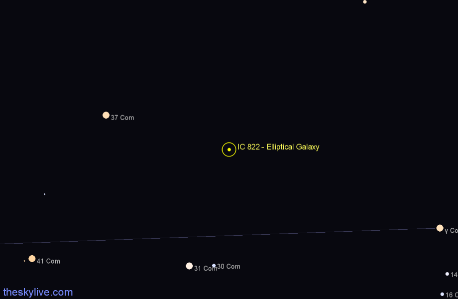 Finder chart IC 822 - Elliptical Galaxy in Coma Berenices star