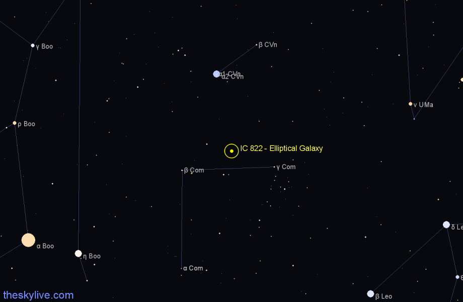 Finder chart IC 822 - Elliptical Galaxy in Coma Berenices star