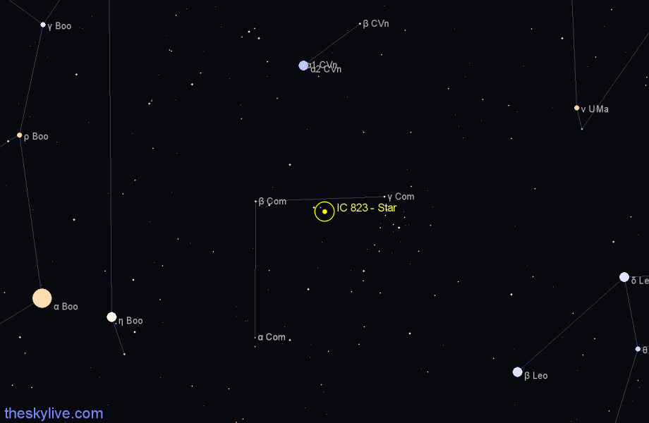 Finder chart IC 823 - Star in Coma Berenices star