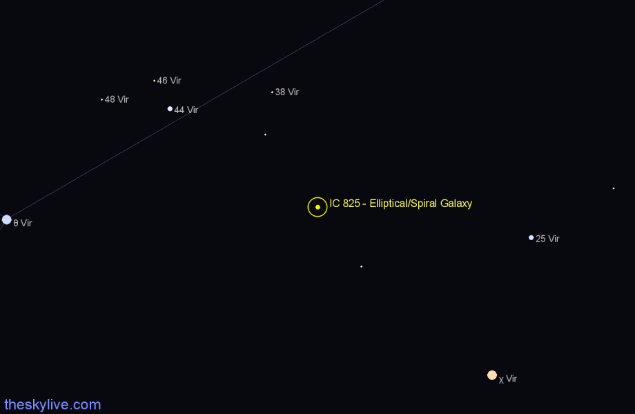 Finder chart IC 825 - Elliptical/Spiral Galaxy in Virgo star